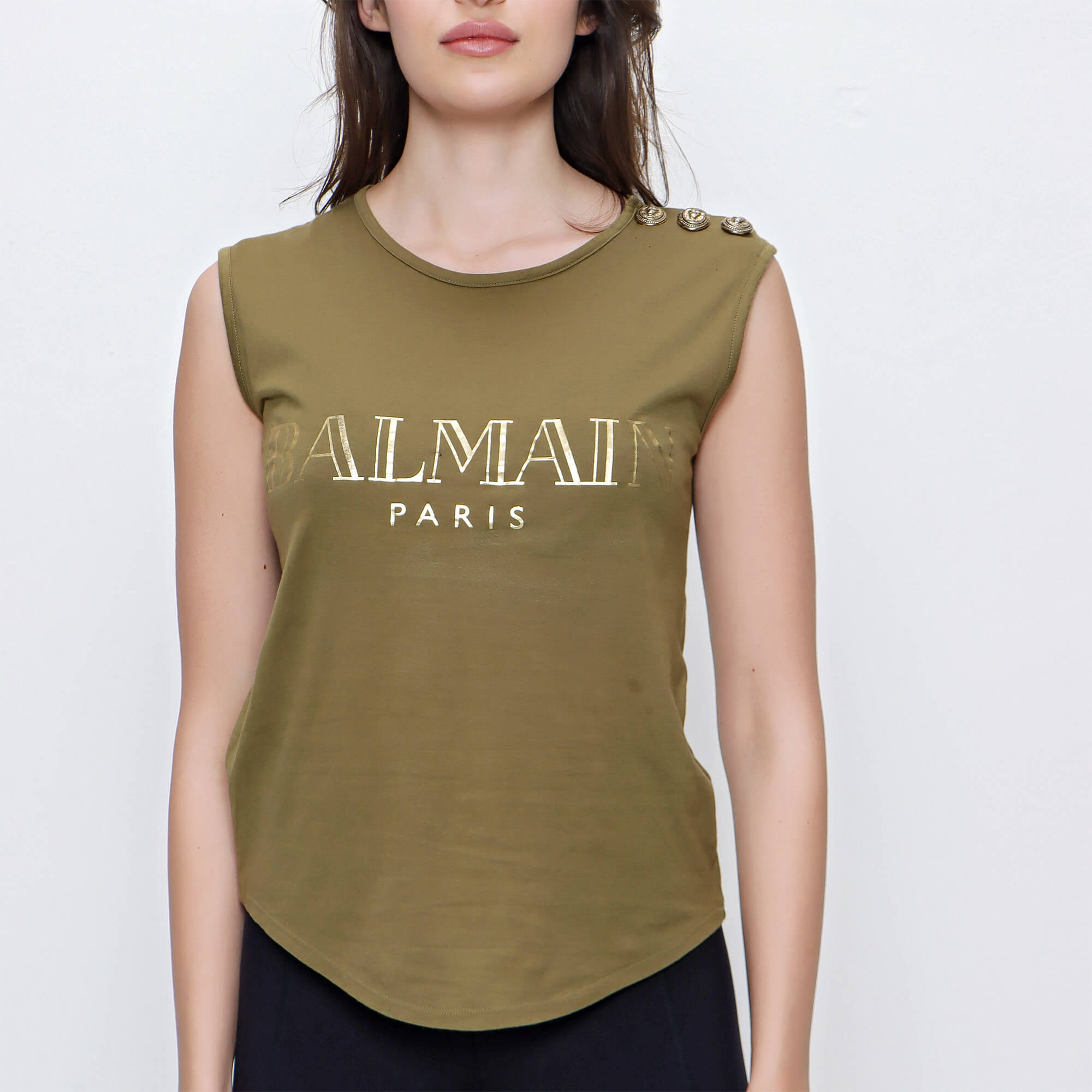 Balmain - Khaki Cotton Sleeveless Tank Top 